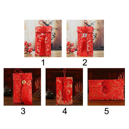 Cặp 2 Bao Lì Xì Vải Thổ Cẩm Đính Tiền Đồng Xinh Xắn Sang Trọng