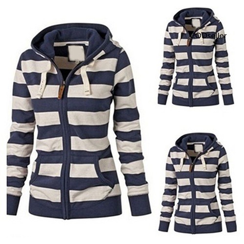 Áo Khoác Hoodie Họa Tiết Sọc Ngang Thời Trang Cho Nữ