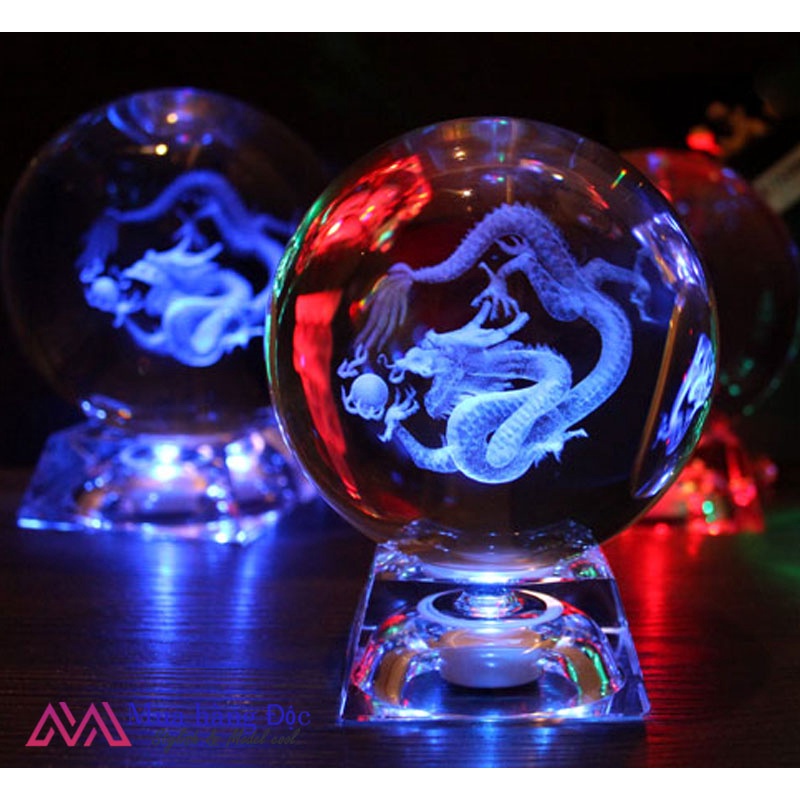 Bộ Quà Tặng Quả Cầu Pha Lê 3D larser LED 12 Con Giáp Tuổi  Thìn