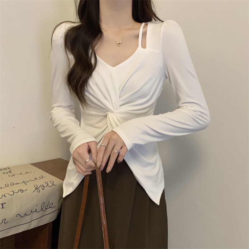 Áo kiểu COZOKC tay dài thắt nút hở vai thời trang dành cho nữ