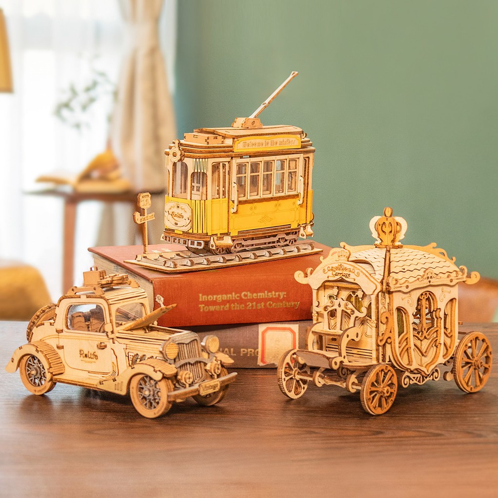 Đồ chơi lắp ghép gỗ Bộ 3 Phương tiện Giao thông Cổ điển Retro Transportation Robotime