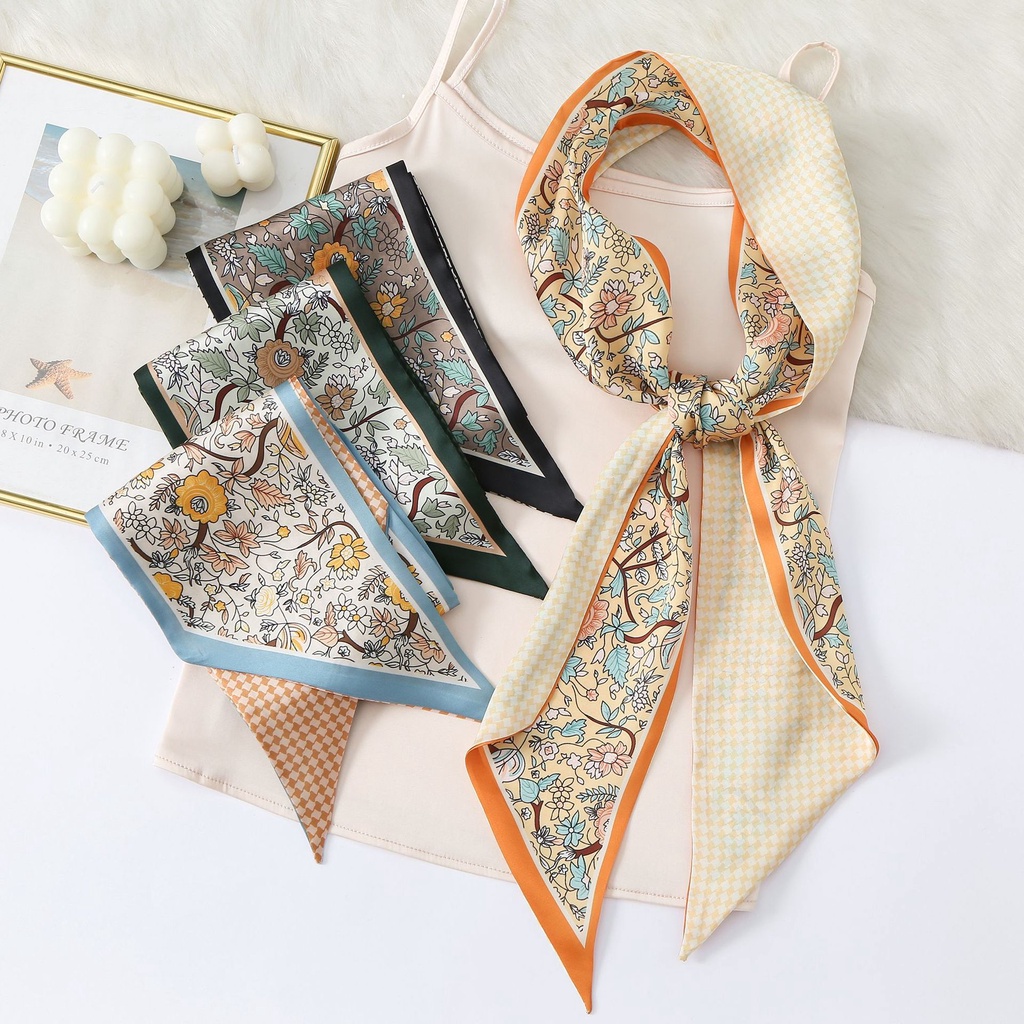 Khăn Choàng Cổ Bằng Lụa Cao Cấp Họa Tiết Hoa Phong Cách Pháp Cổ Điển 24H