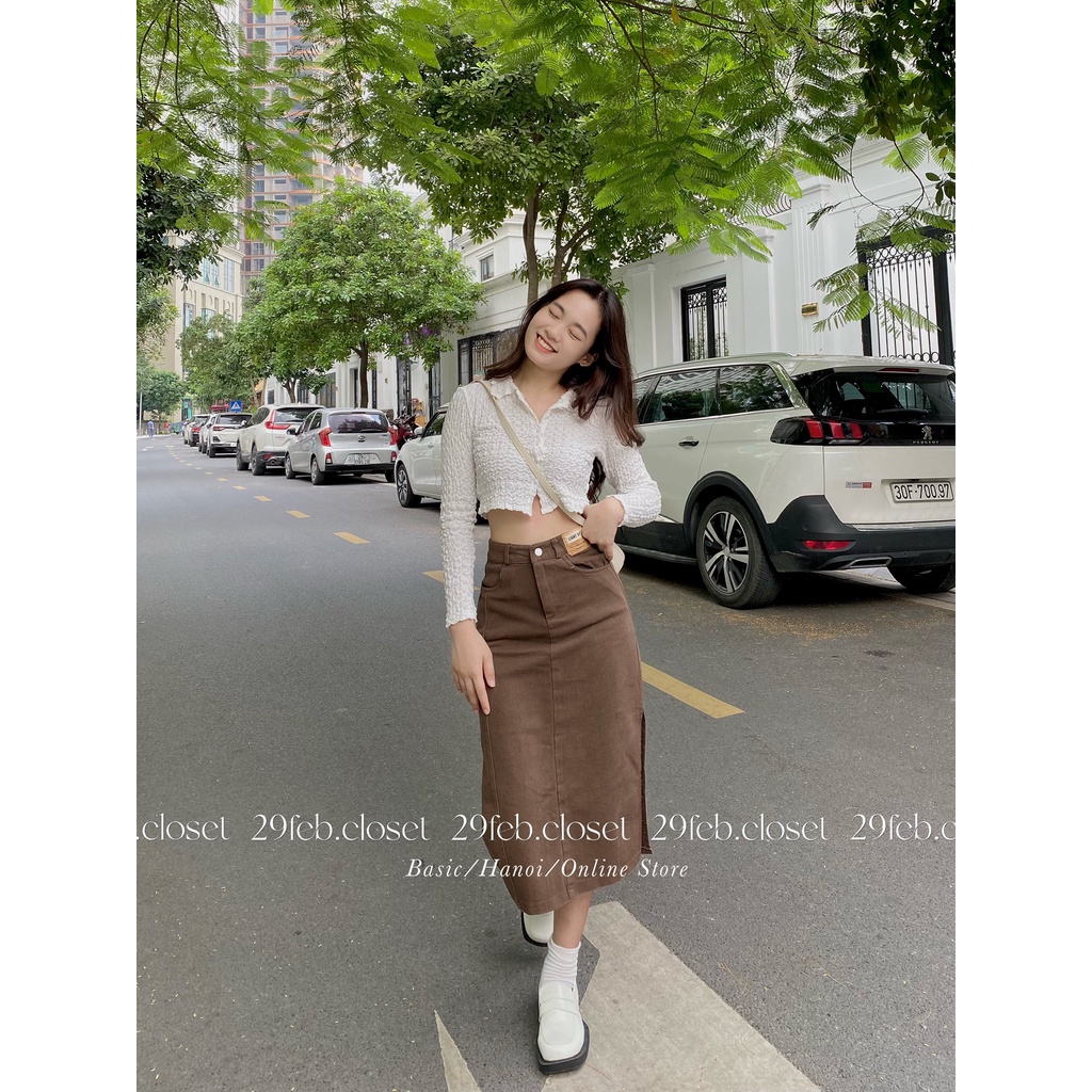 Chân váy jeans dáng dài xẻ 1 bên có tag - 29feb.closet - CV12