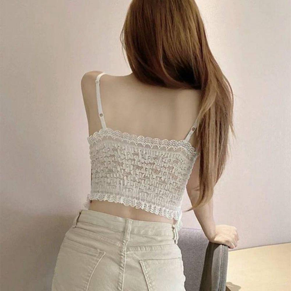 OCEANMAP Áo Lót Ren Hai Dây Co Giãn Có Mút Nâng Ngực Cổ Chữ U Hở Lưng In Họa Tiết Đơn Giản Cho Nữ