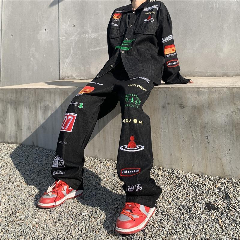 Quần Jean Dài Dáng Rộng Phong Cách hip hop Đường Phố Mỹ Thời Trang Cho Nam Và Nữ