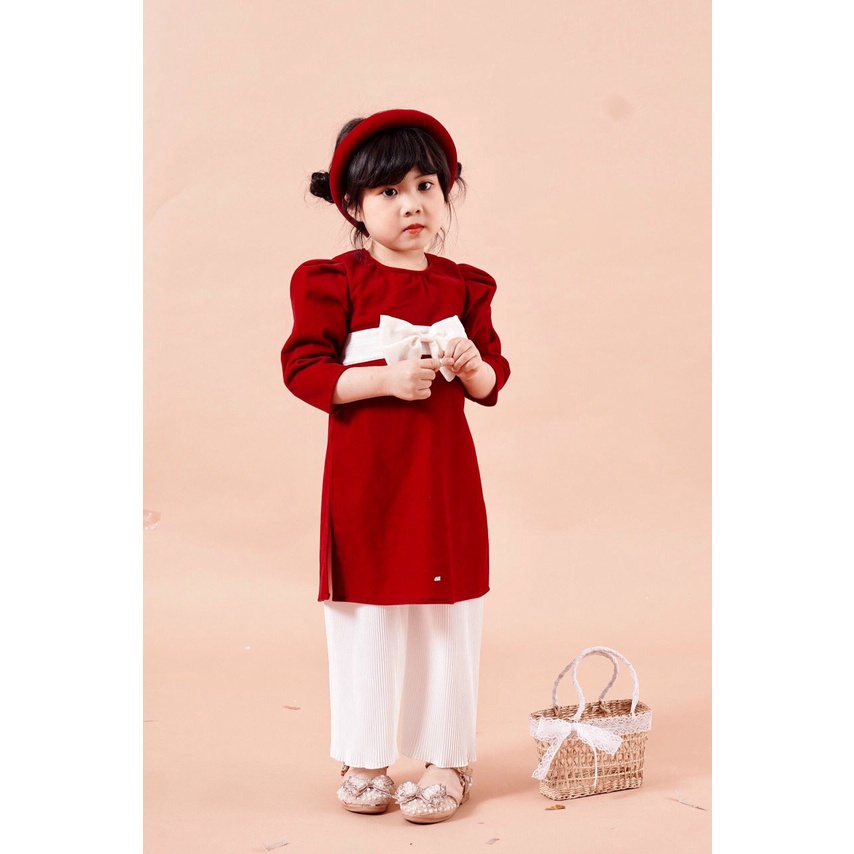 Áo Dài Nhung Bé Gái Set 3 Chi Tiết Cả Mấn Kim Nhung Siêu Xinh