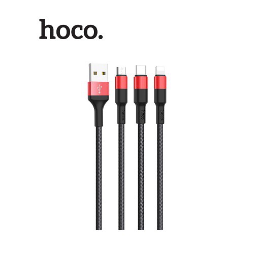 Cáp Sạc 3in1 USB Hoco X26 Lightning/ Micro-USB/ Type-C Vỏ Hợp Kim Nhôm Dòng Tối Đa 2A