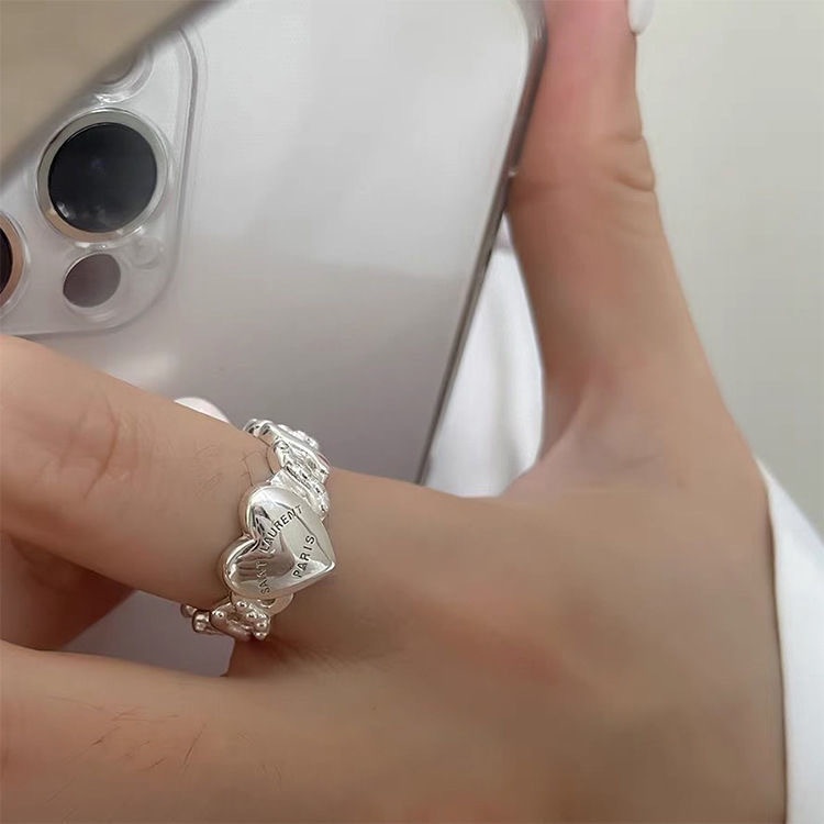 2 nhẫn vuông mặt đính đá trái tim cá tính TrangSucSG