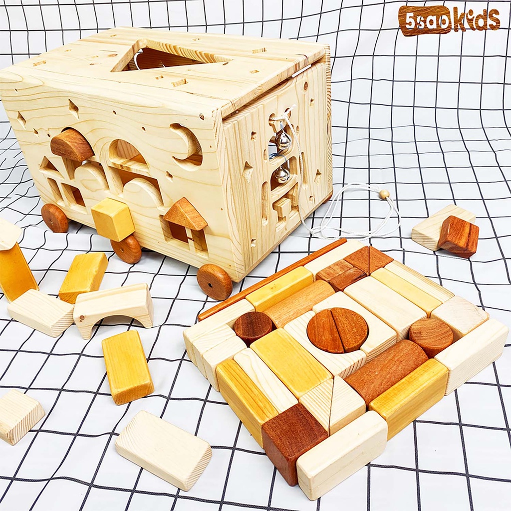 Hộp thả hình khối bằng gỗ-5saokids