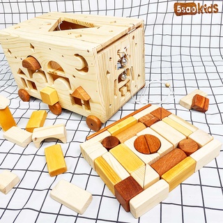 Hộp thả hình khối bằng gỗ-5saokids