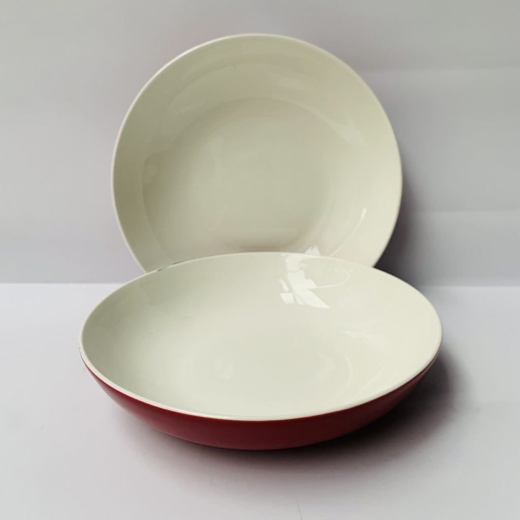 Dĩa Sứ Sâu Lòng 20cm Cao 3cm - Màu Đỏ Pastel - Đĩa Sứ Tráng Men Cao Cấp