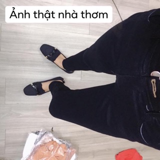 Quần jeans đen nữ cạp cao co dãn