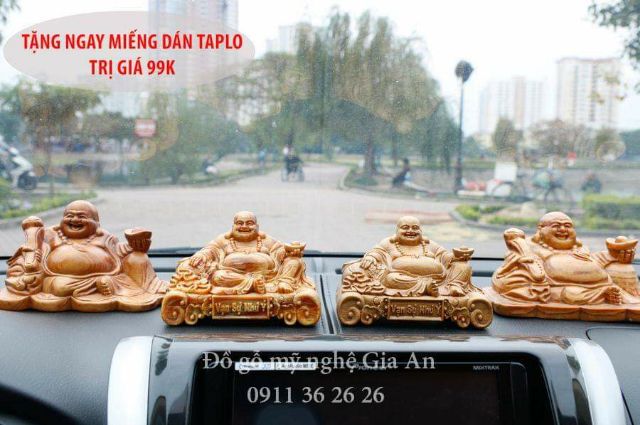 [TẶNG MIẾNG DÁN TAPLO TRỊ GIÁ 99K]  Tượng Phật Di Lặc để xe ô tô ngồi cầm vàng gỗ Ngọc Am thơm nức