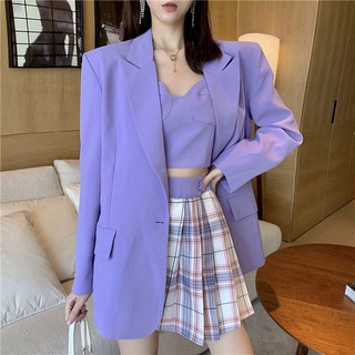 Set đồ tím áo 2 dây trong + áo vest ngoài + váy ngắn lưng cao + quần dài nữ ulzzang ( có bán riêng )