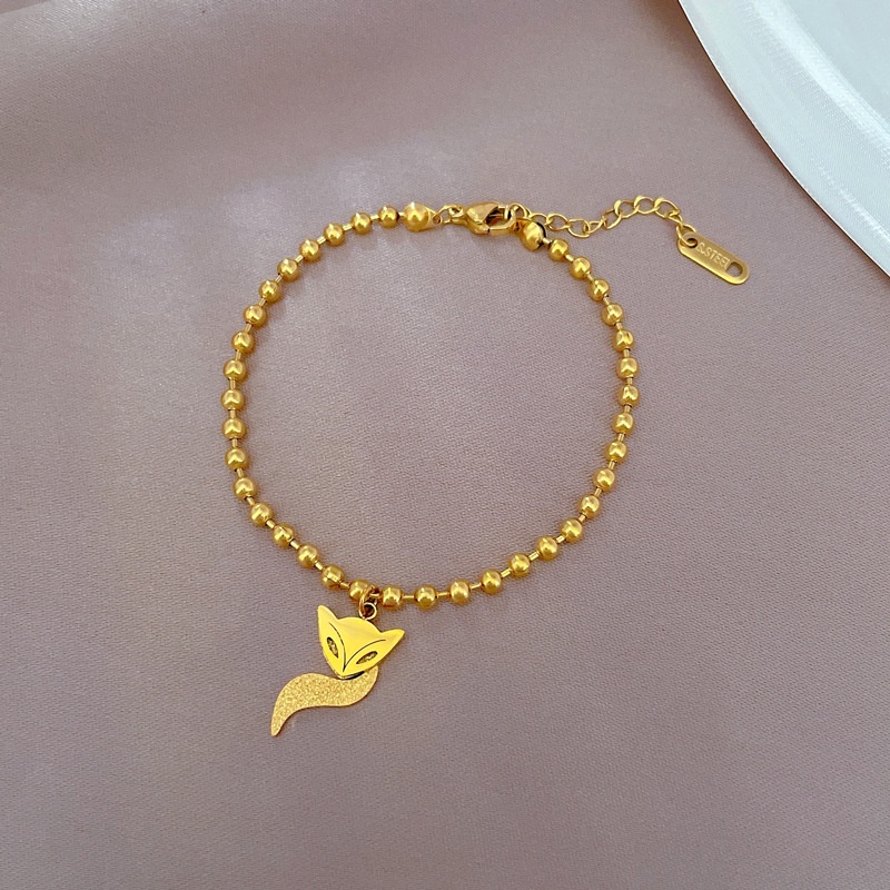 Vòng tay titan không gỉ mạ vàng 18k thiết kế bi tròn mặt hình bướm xinh xắn dành cho nữ