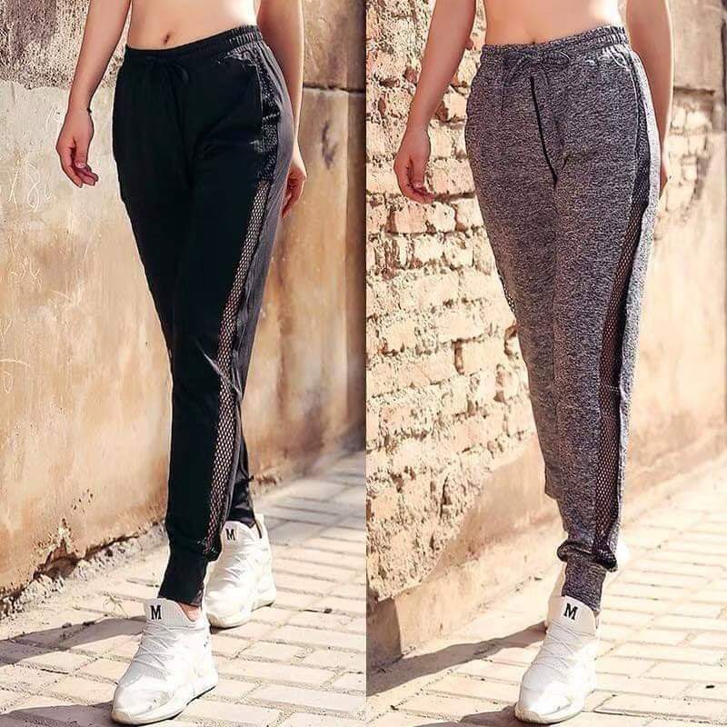 Quần Jogger Thể Thao Nữ Phối Lưới Có Dây Rút Và Bo Gấu - Thun 4 Chiều Không Xù Lông