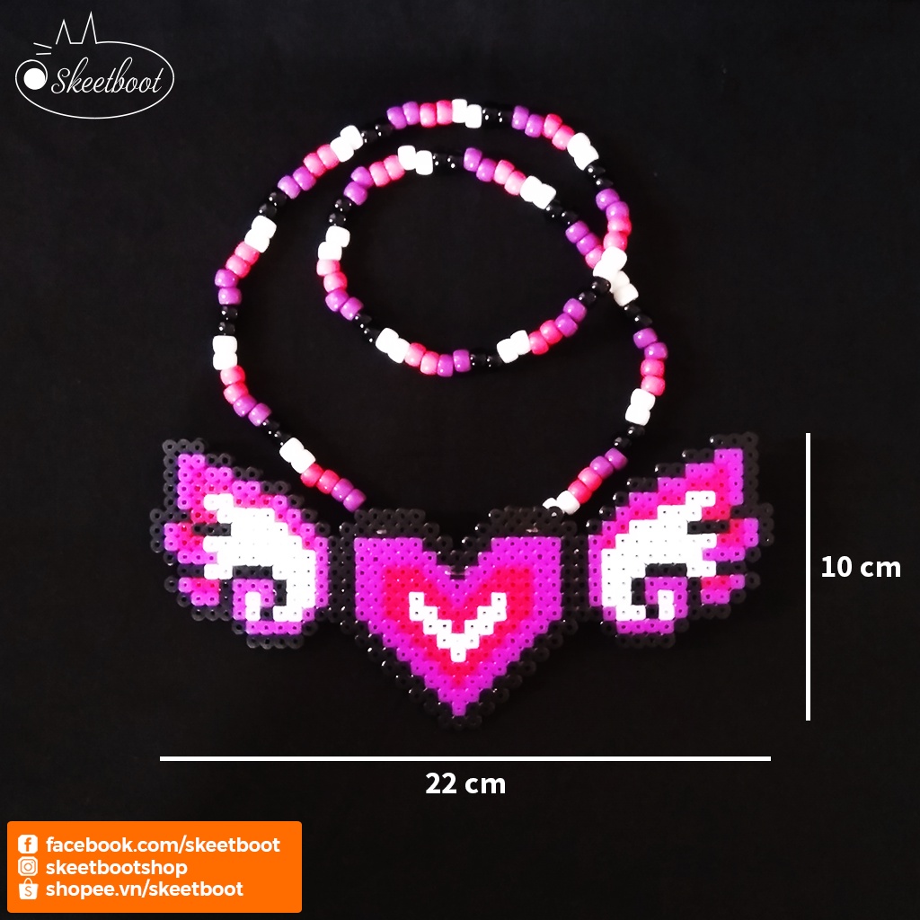 Vòng perler trái tim có cánh màu tím hồng, xanh dương CÓ ĐÈN LED - vòng cổ kandi - phụ kiện rave DJ EDM festival raver