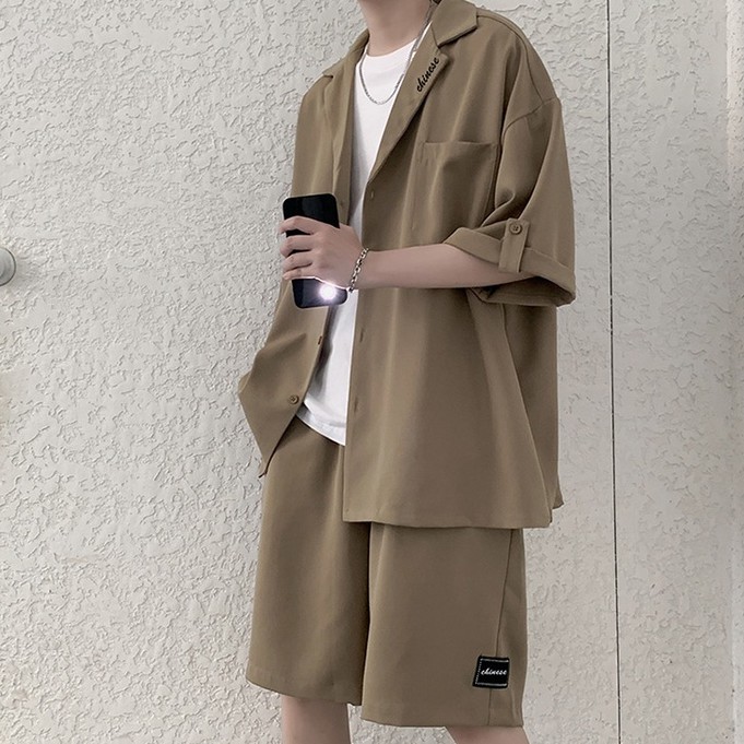 Áo sơ mi nam tay ngắn thiết kế mới thời trang theo phong cách hàn quốc cho set blazer nam tay ngắn tay ngắn mùa hè quần short form dáng rộng phong cách hàn quốc thời trang