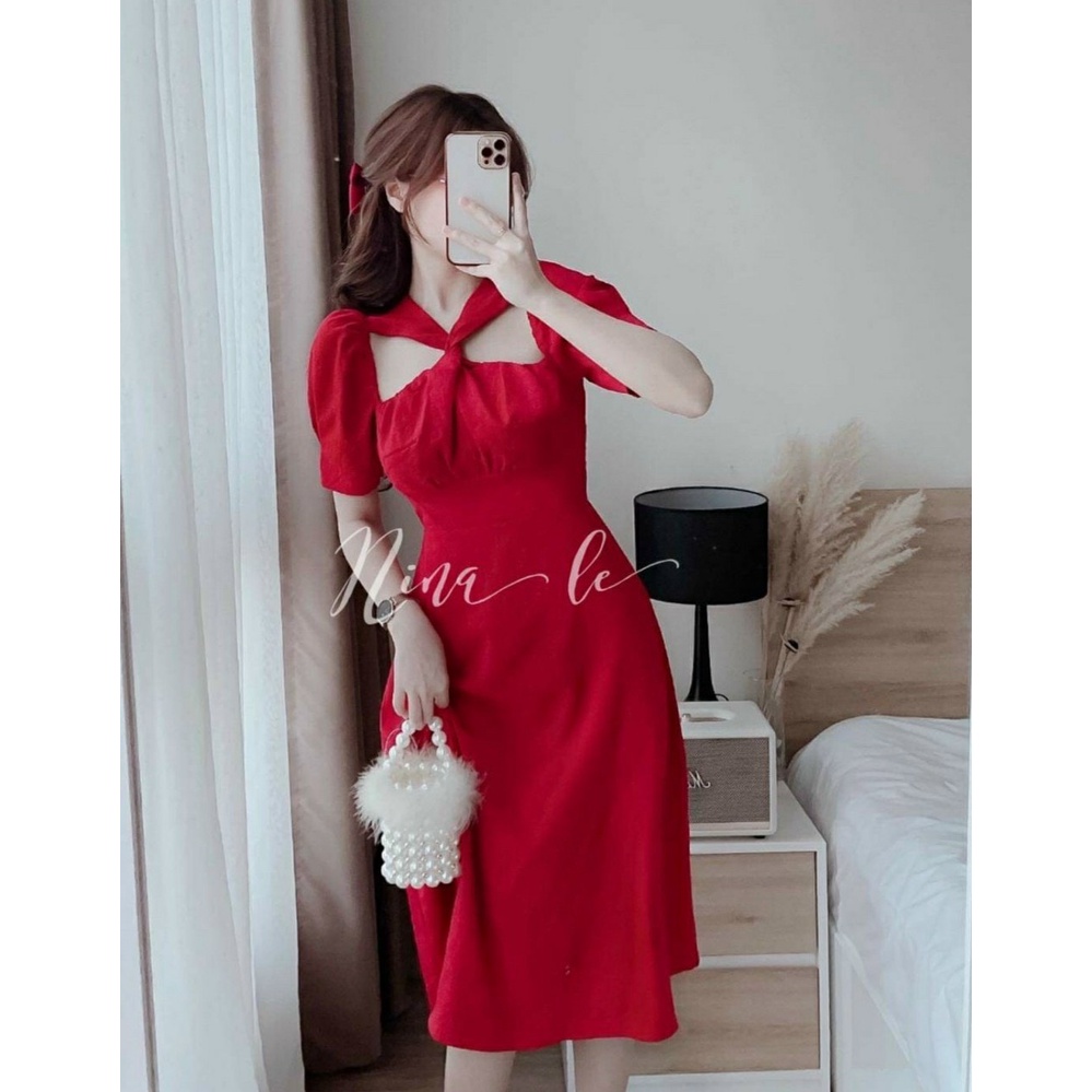Đầm váy nữ dáng xòe thanh lịch họa tiết cổ đan chéo 3 màu dễ thương tôn dáng trẻ trung sang trọng thanh lịch siêu xinh