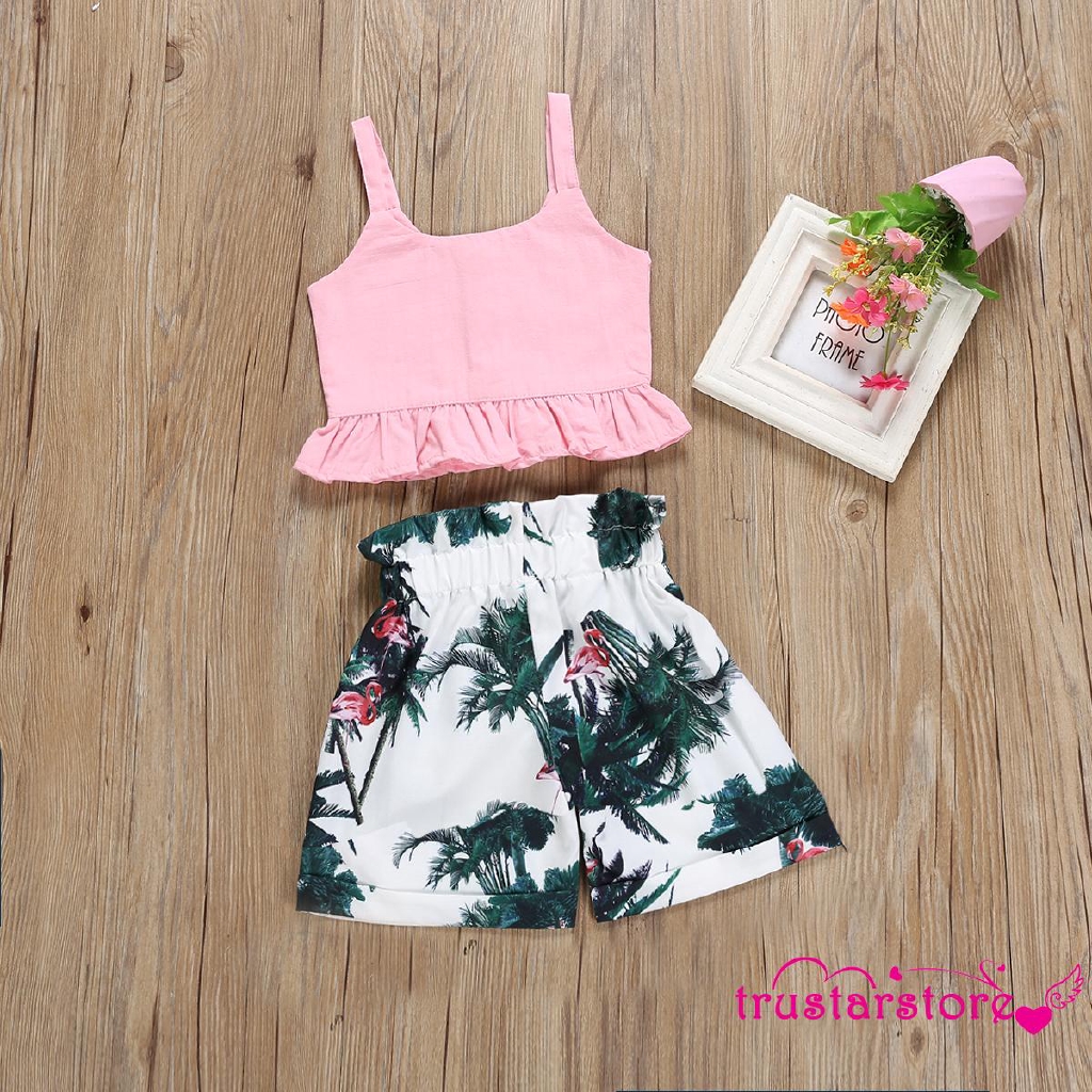 Bộ áo croptop + quần short phối nút gài xinh xắn thời trang cho bé gái