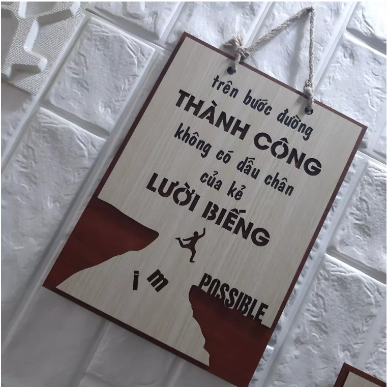 Tranh gỗ Decor tạo động lực &quot;Trên bước đường thành công không có dấu chân của kẻ lười biếng&quot;