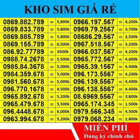 Sim Số Đẹp Đuôi Sảnh Tiến 789 567 456 345 Giá Từ 800k