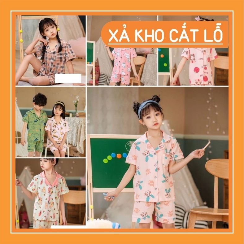 [XẢ KHO]Bộ Pijama cộc tay in hình xuất Hàn gái 7-14 tuổi