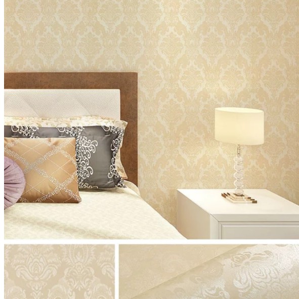 Decal giấy dán tường châu âu hoa văn màu vàng khổ rộng 45cm