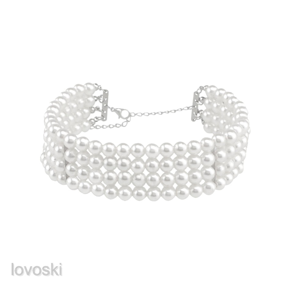 Vòng cổ choker nhiều lớp đính hạt ngọc trai nhân tạo