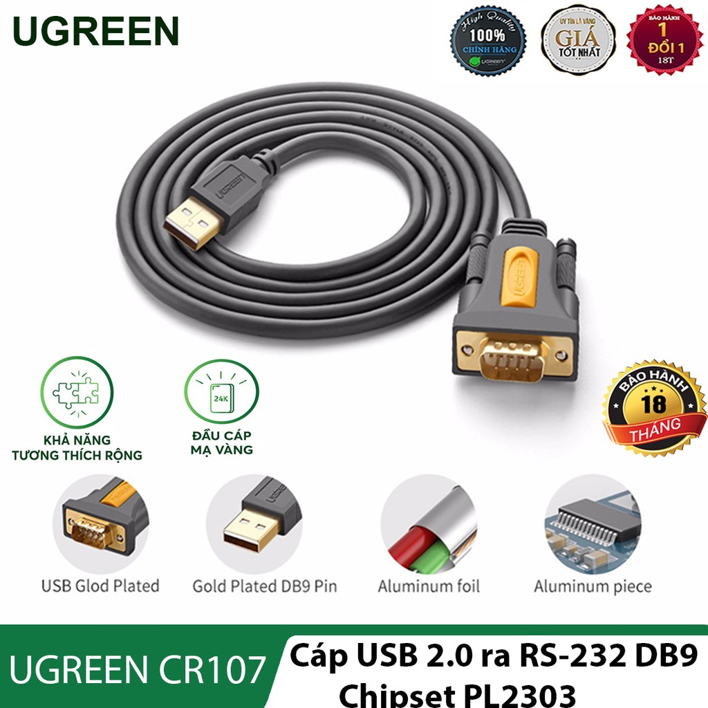 Dây cáp chuyển cổng USB 2.0 sang RS-232 DB9 ( COM 9 chân ) tích hợp Chipset PL2303