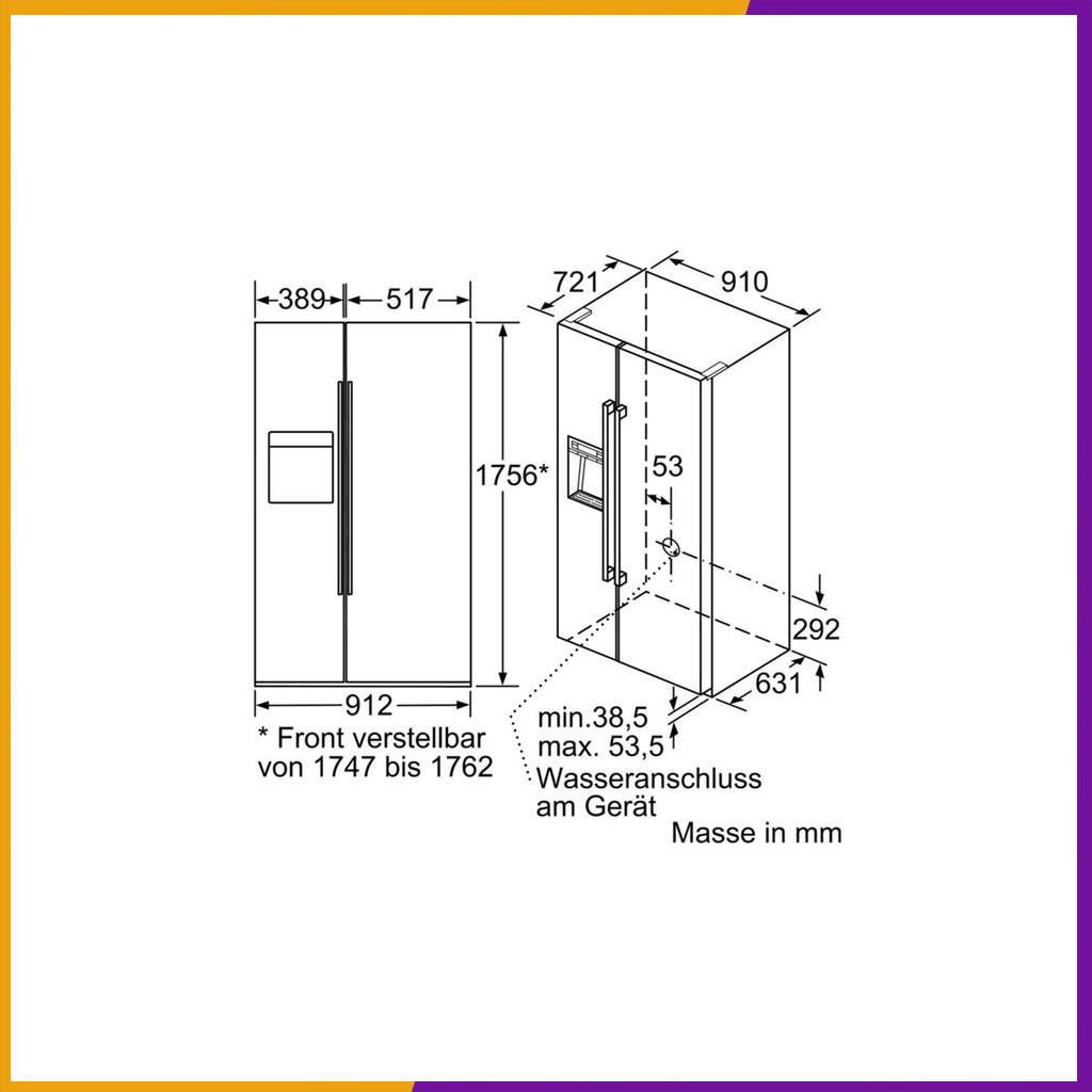 Tủ Lạnh Side By Side Bosch KAD92SB30 - Seri 88 TGB nhập khẩu nguyên chiếc ( CHÍNH HÃNG PHÂN PHỐI )