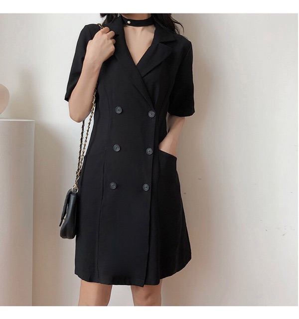 {Order,bigsize,M-4Xl}Váy cổ vest đen thanh lịch tay lỡ | BigBuy360 - bigbuy360.vn