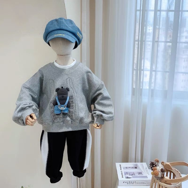 Áo Hoodie Cotton Cổ Tròn In Hình Gấu Phong Cách Hàn Quốc Thời Trang Xuân Thu Mới 2021 Cho Bé Trai/Gái