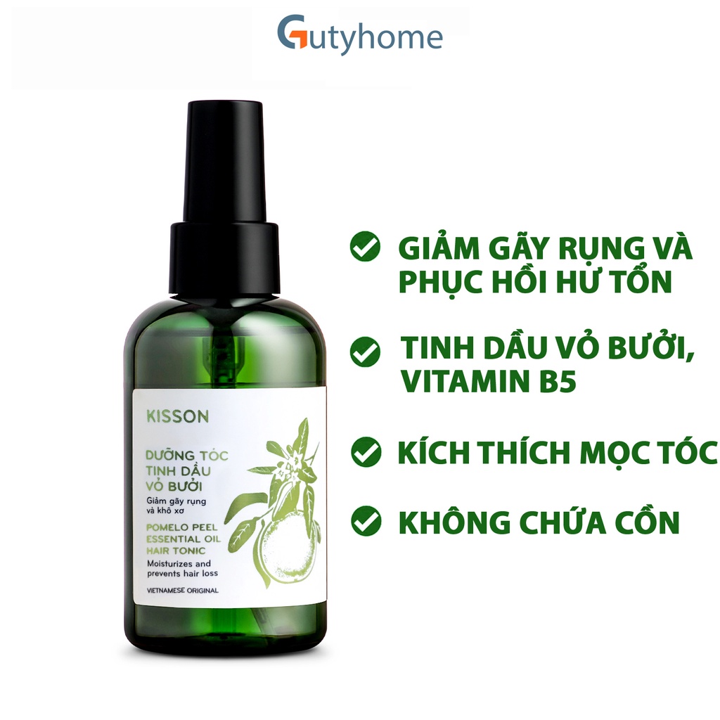 Dưỡng tóc tinh dầu vỏ bưởi Kisson , kết hợp cùng Vitamin B5, giúp giảm gãy rụng, giảm khô xơ, cung cấp dưỡng chất cho da