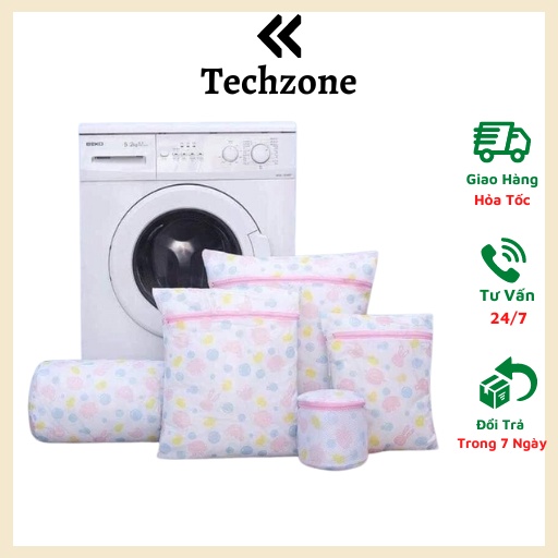 Túi giặt đồ máy giặt hình hoa set 5 chiếc, túi lưới giặt quần áo tiện lợi tránh bị móc xước, xù lông - Techzone