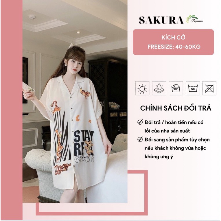 Váy sơ mi dáng dài suông thiết kế xinh đẹp lụa ngủ cao cấp SAKURA DS