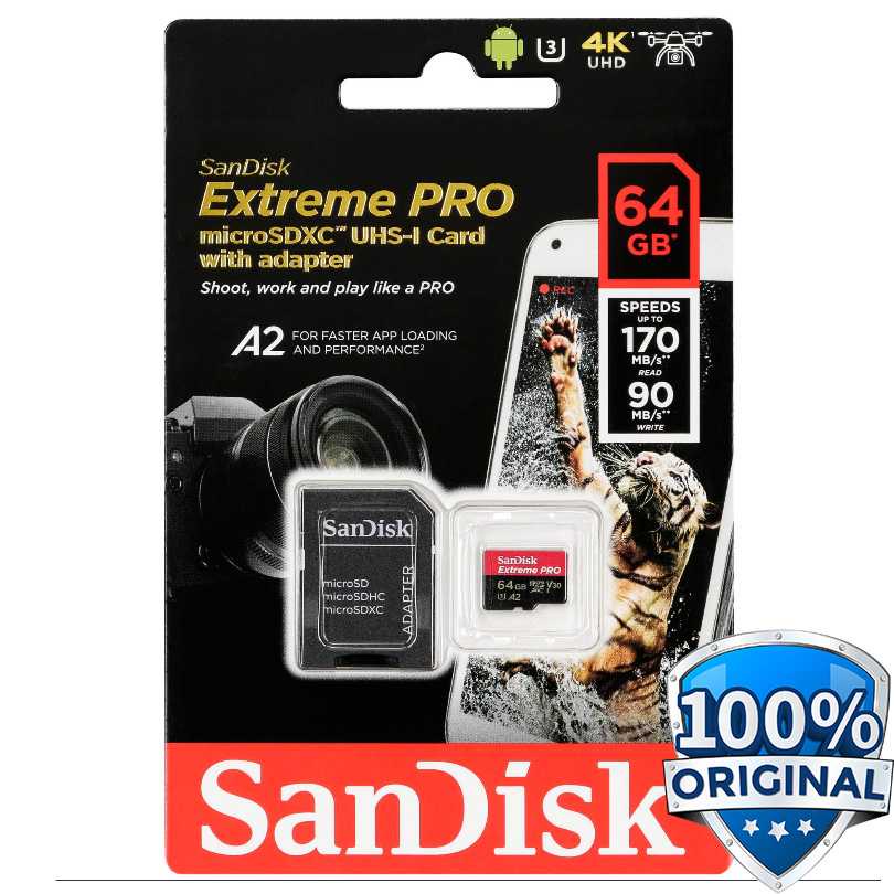 SANDISK Bộ chuyển đổi MicroSDXC Extreme Pro A2 V30 UHS-1 (170MB / s) SDSQXC-64GB