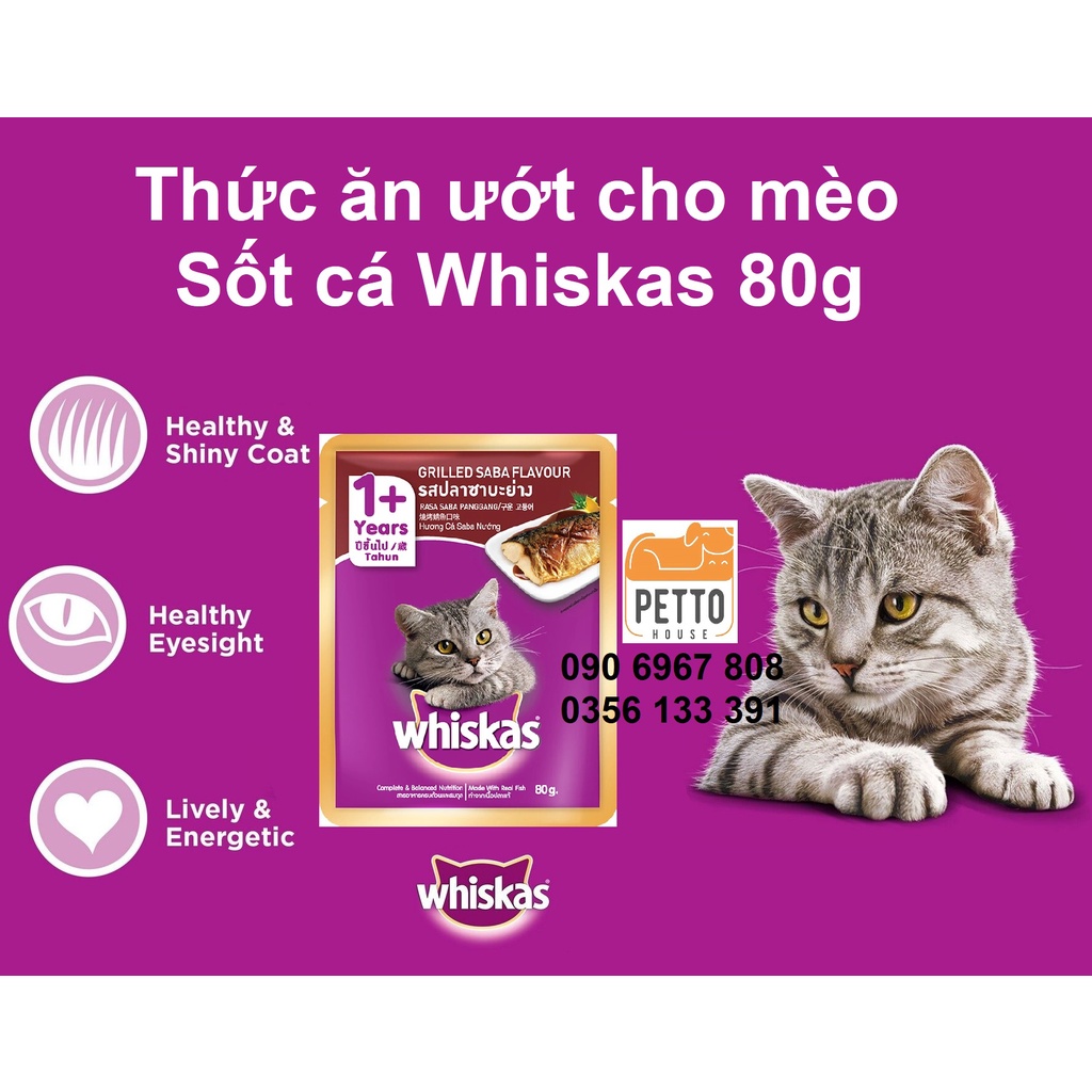 Thức ăn ướt cho mèo sốt cá saba nướng Whiskas Grilled Saba 80g