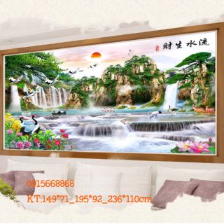 Tranh thêu chữ thập lưu thủy sinh tài KT 236*110cm(kèm hình thật)
