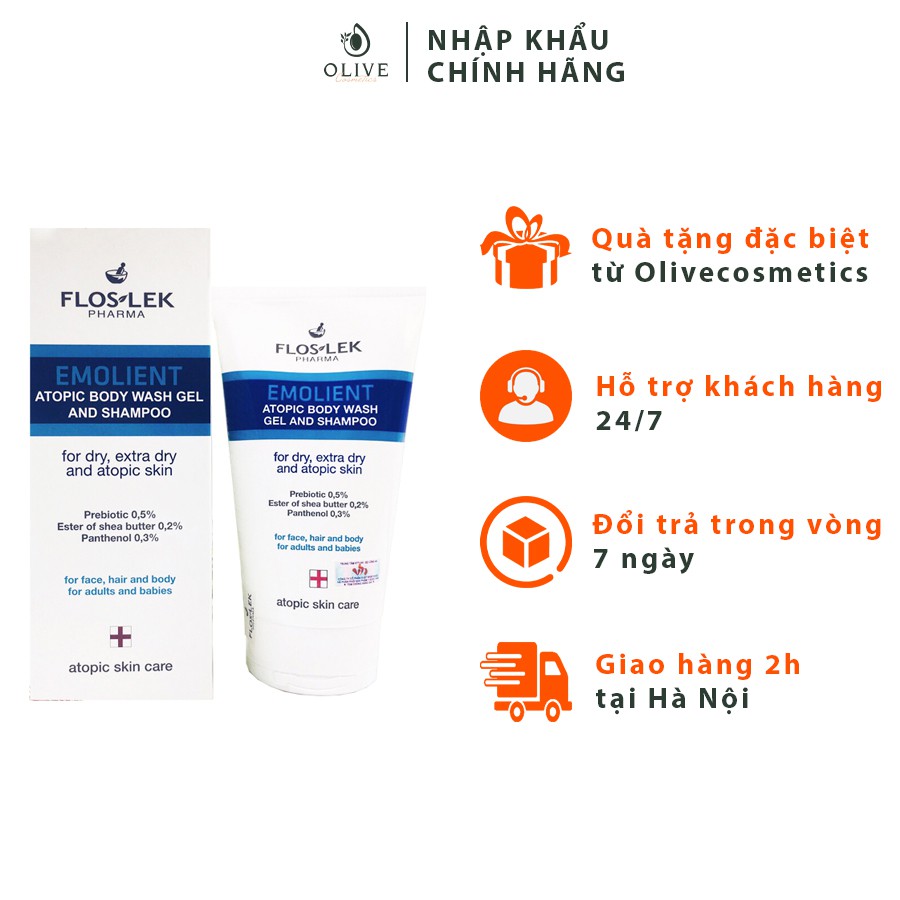 [CHÍNH HÃNG - FREESHIP] Sữa tắm gội dịu nhẹ cho bé FlosLek Emolient Atopic Body Wash Gel And Shampoo 150ml