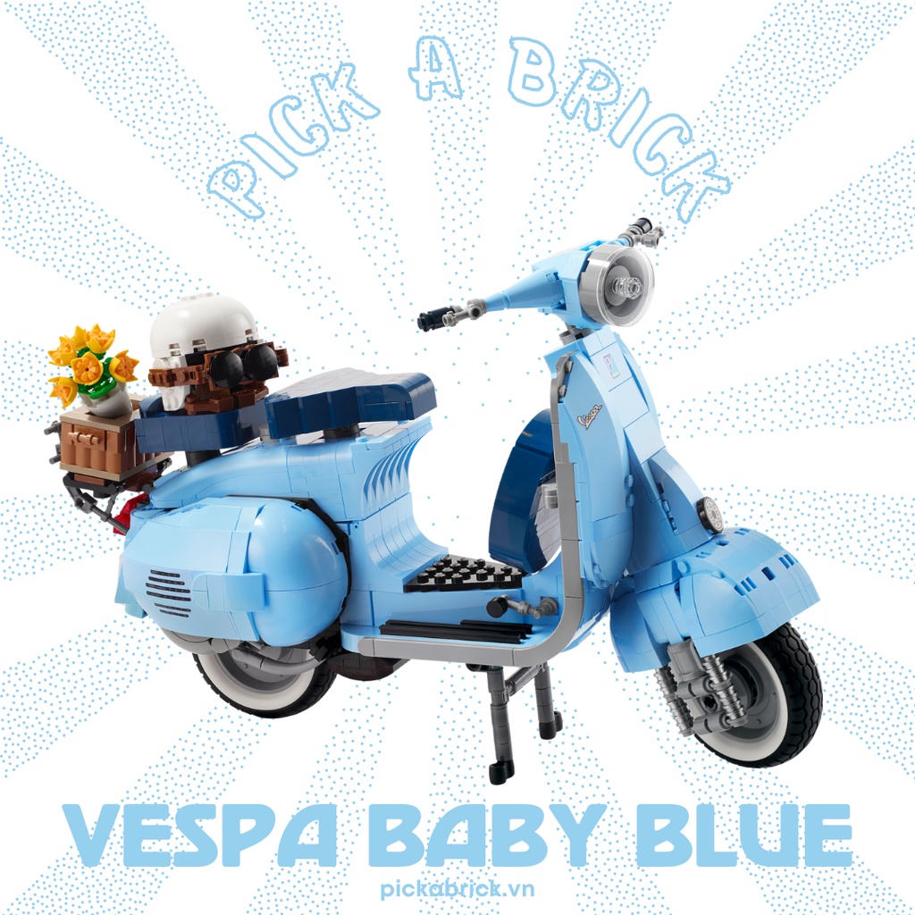 Đồ chơi lắp ráp Xe VESPA màu xanh 65566 - Đồ chơi xếp hình mô hình xe VESPA màu xanh cổ điển quà tặng decor