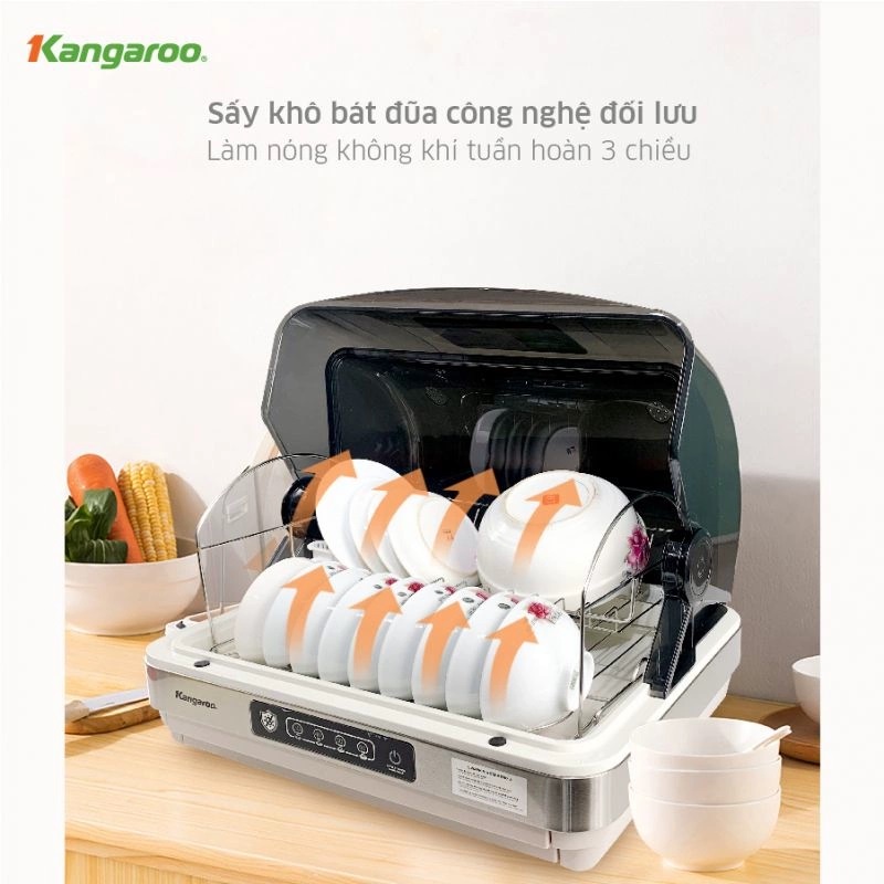 Máy Sấy Bát Đũa KANGAROO KG45DUV Máy Sấy Khô Kết Hợp Tia UV Giúp Diệt Sạch Vi Khuẩn Trên Bát , Đĩa , Đũa , Thìa ,Dao v.v