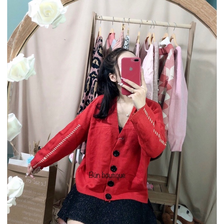 Áo len cardigan khoác mùa thu đông màu đỏ siêu xinh | BigBuy360 - bigbuy360.vn