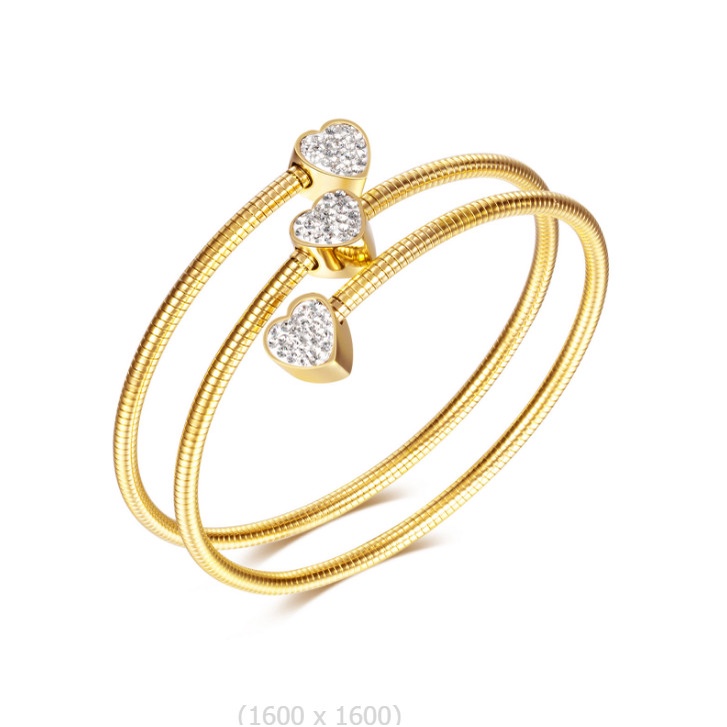 Vòng Tay Nhiều Lớp 3 Trái Tim Đính Đá Nhân Tạo Titan Ko Đen TT 4269