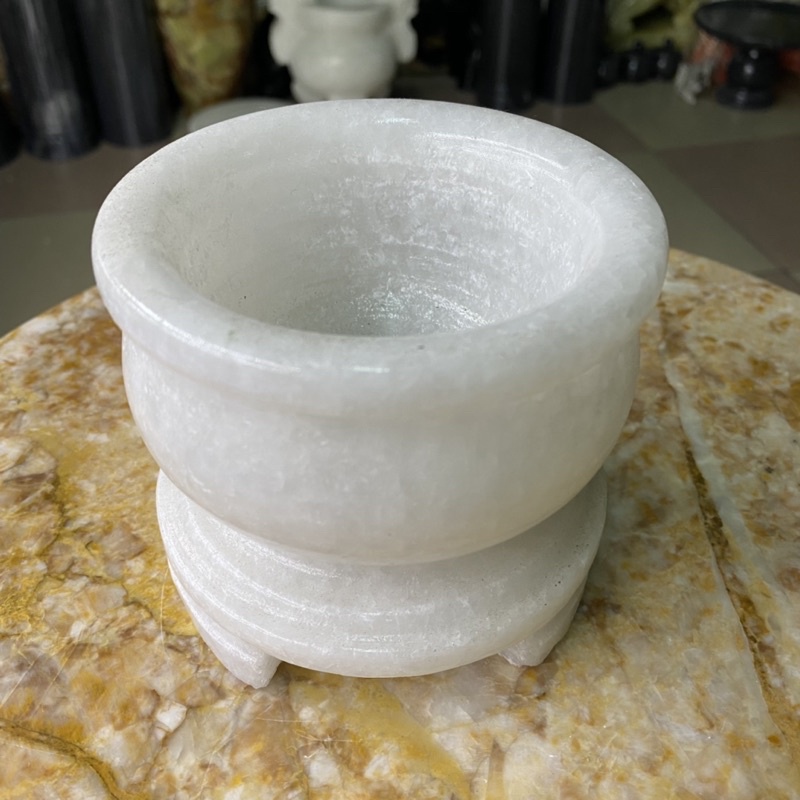 Lư Hương, Bát Hương, Bát Nhang Trang Trí Bàn Thờ Đá Cẩm Thạch Trắng - cao 11.5cm