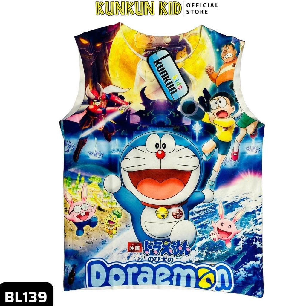 Đồ bộ ba lỗ thun lạnh hình doraemon xanh đậm cho bé trai size 10kg - 40kg Kunkun Kid BL139