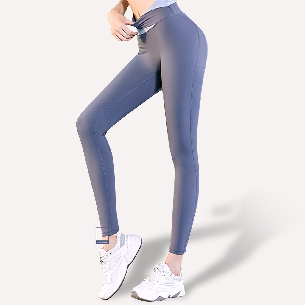 Quần thể thao tập Yoga - Gym cạp cao co giãn 4 chiều BOM SISTER QT0065