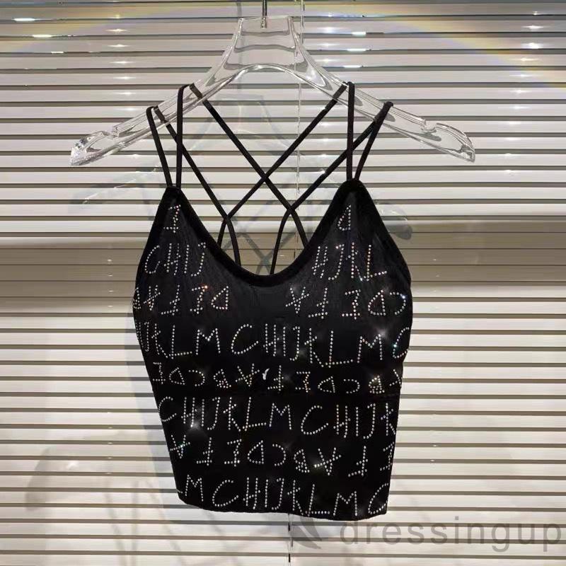 Áo Hai Dây Mỏng Hở Lưng In Chữ Đính Đá Cho Nữ