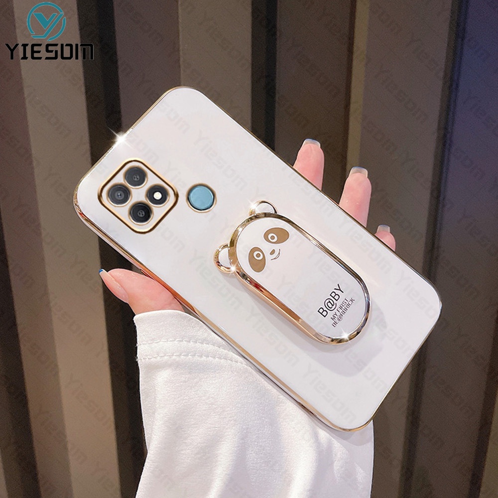 Ốp Điện Thoại Silicon Dẻo Mạ Màu Kèm Giá Đỡ Hình Vuông Cho OPPO A15 A15S A16 A16K A16E A54 A55 4G A53 A33 A31 A9 A5 2020