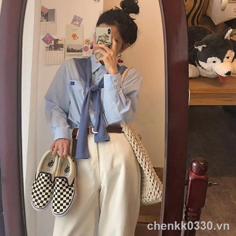 ۩✙♛Đơn / bộ đồ phụ nữ đầu mùa thu mới phong cách Hepburn nhẹ chín có thể mặn mà và ngọt ngào áo in kiểu Hyun Ya hai mảnh quần jean